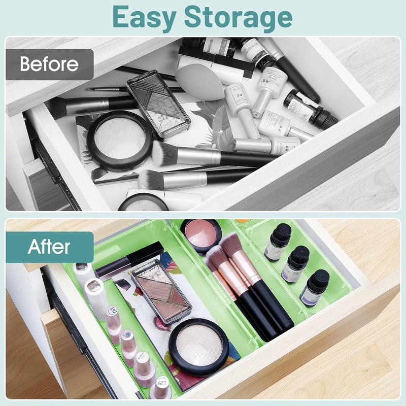 WOWBOX 25 PCS Plastic Drawer Organizer Set, 4 Sizes Desk Drawer Divider Organizers and Storage Bins for Makeup, Jewelry, Gadgets for Kitchen, Bedroom, Bathroom, Office, Clear Green - Image 4